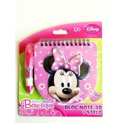 Bloc notes 3D Minnie sous licence Disney avec son stylo