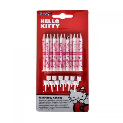 Bougies Hello Kitty anniversaire par 12 avec les supports
