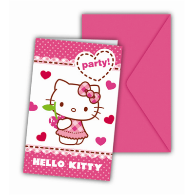 Cartes d'invitation pour un anniversaire Hello Kitty par 6