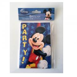 Cartes d'invitation anniversaire Mickey- Lot de 5 cartes