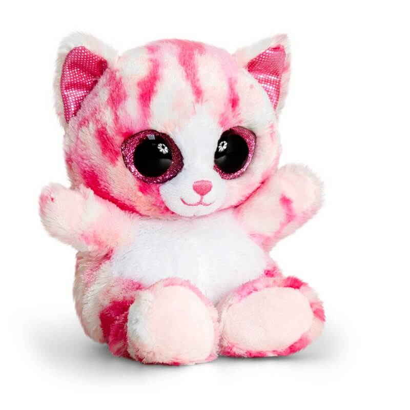 Chat peluche rose gros yeux animotsu kell toys