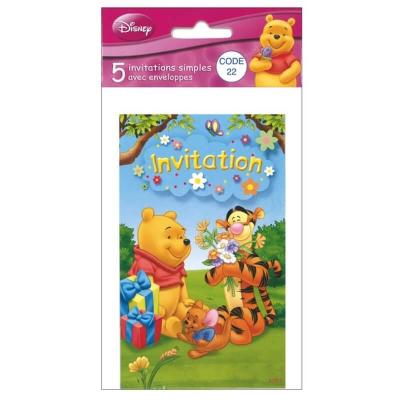 Cartes Winnie l'ourson invitation anniversaire enfant - Lot de 5