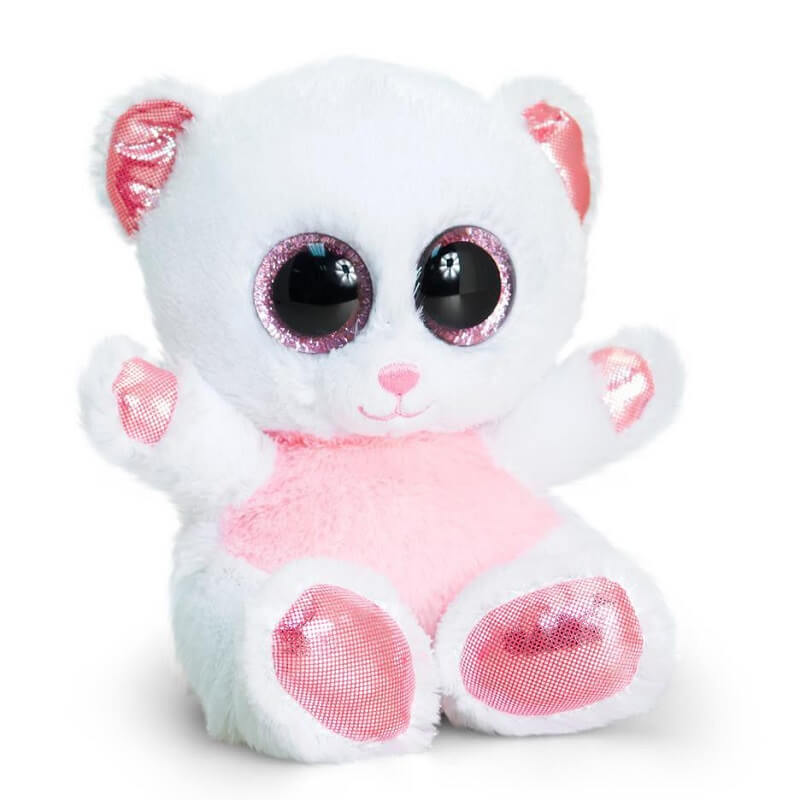 Ourson blanc et rose aux gros yeux - Peluche top qualité !