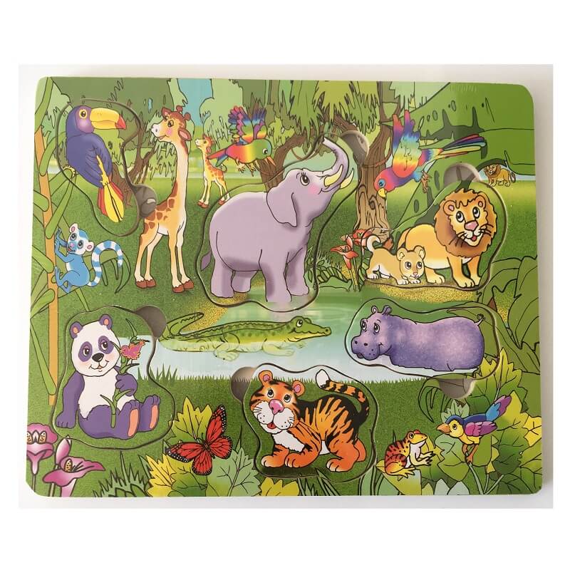 Puzzle animaux de la Jungle en bois - Enfant dès 18 mois.