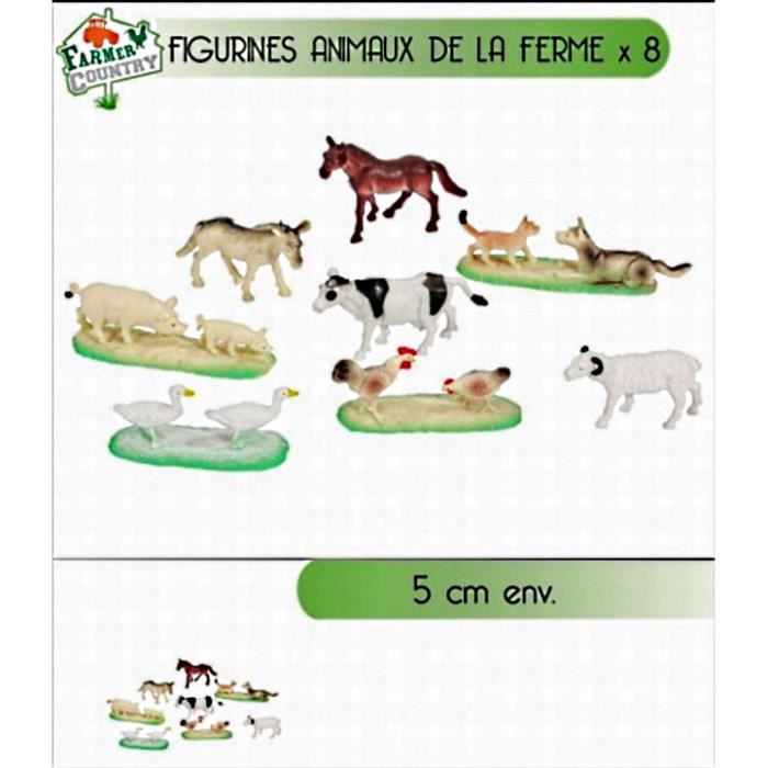 Sachet 8 figurines animaux de la ferme 5 cm