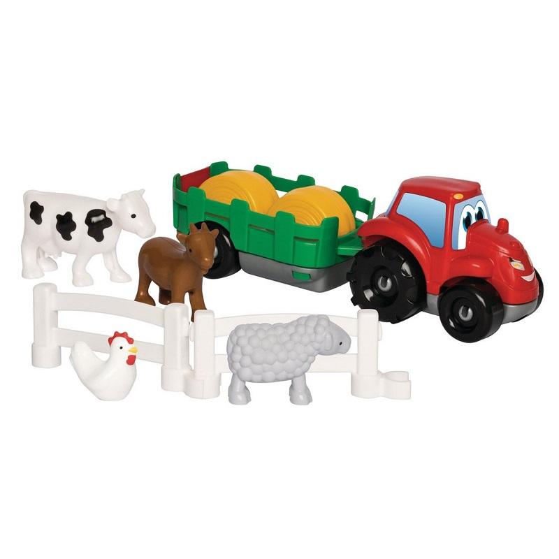 Tracteur avec remorque et animaux abrick ecoiffier