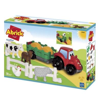 Tracteur avec remorque et animaux Abrick Ecoiffier
