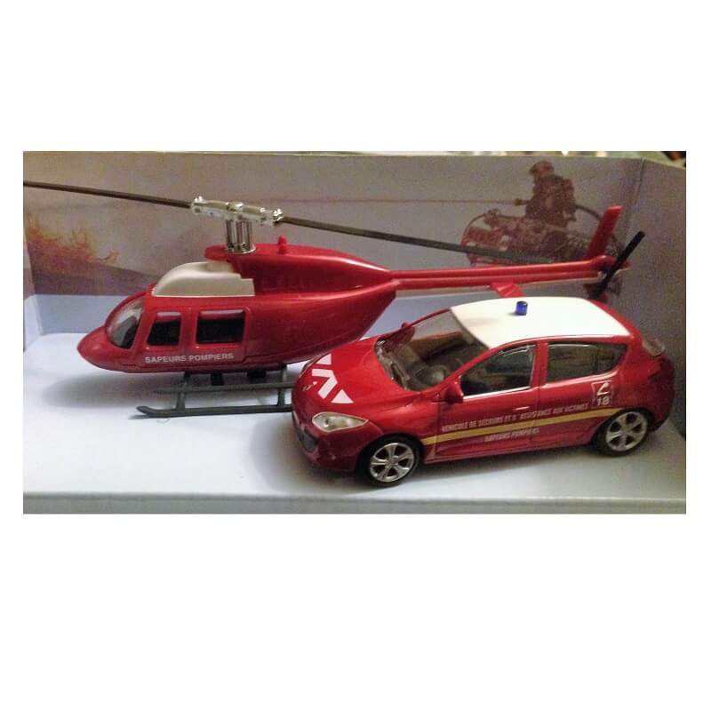 Voiture des pompiers et helicoptere de pompier miniature pack mondo motors