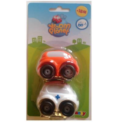 Deux voitures Vroom Planet Smoby dés 18 mois - Ambulance et Voiture orange